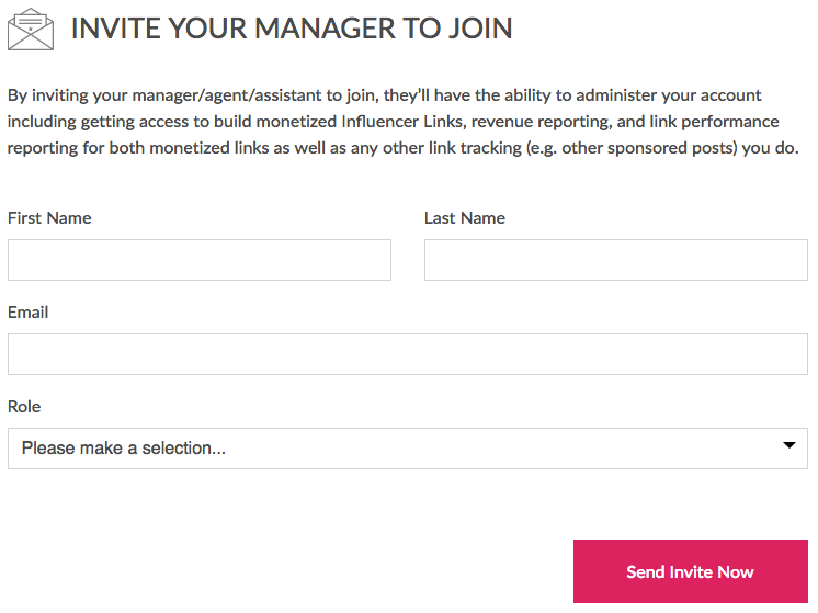 Invite manager to join influencer