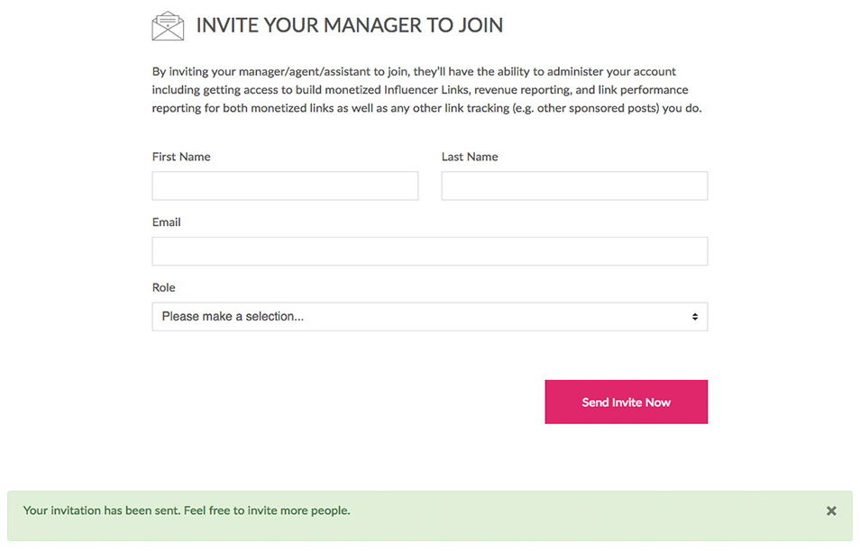 Invite manager to join influencer complete